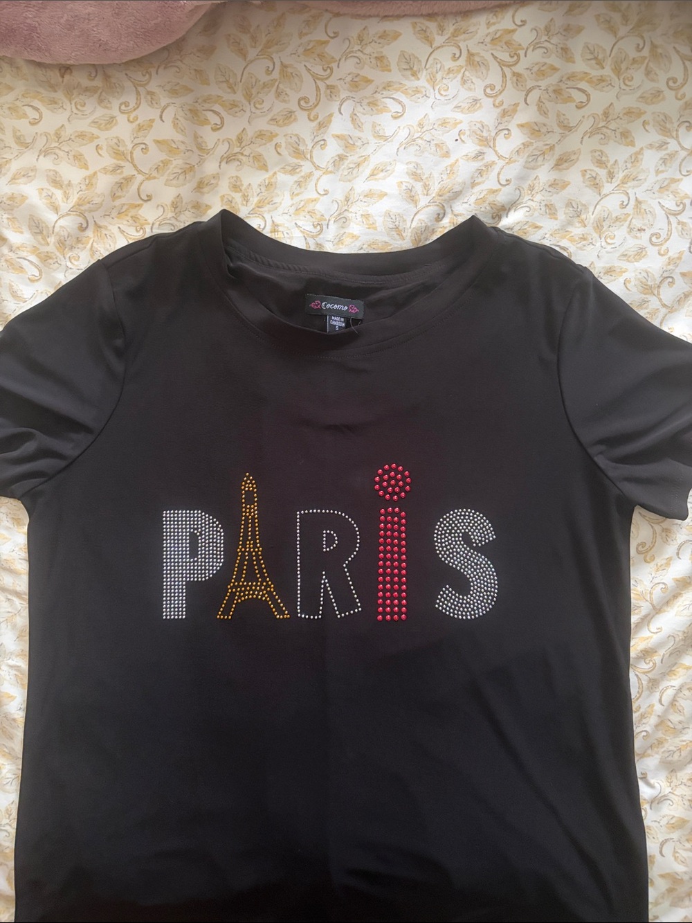Kids Paris Rhinestone T-Shirt - Black